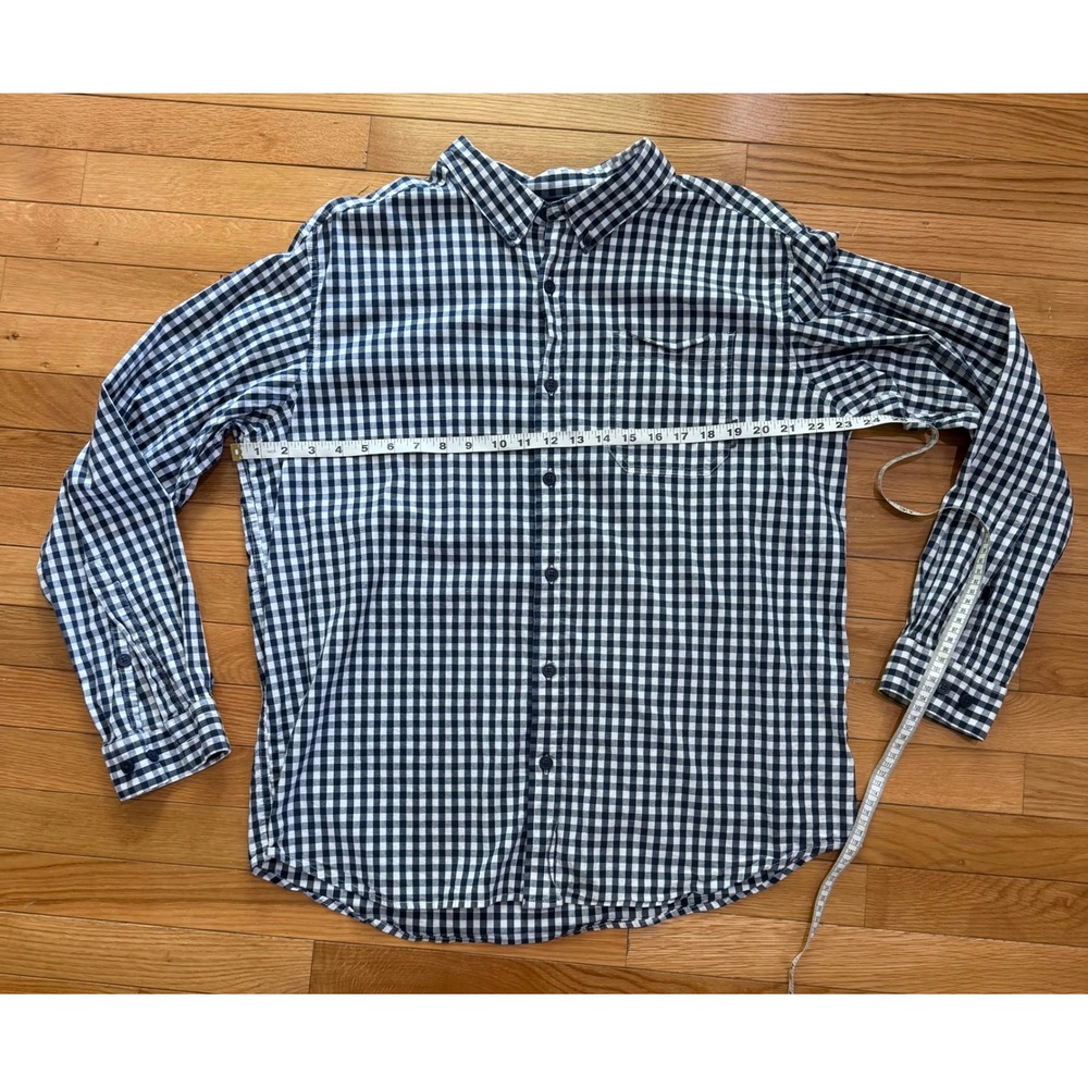 Columbia Mens XL Gingham Button Down Shirt Navy Blue White Long Sleeve Cotton - Picture 2 of 6